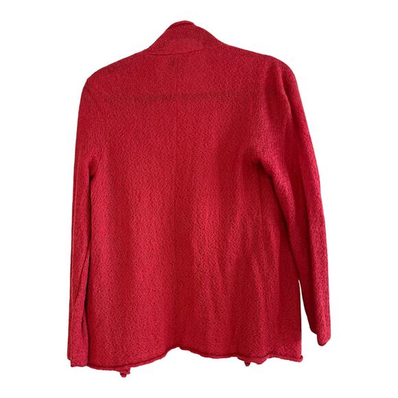 Eileen Fisher Italian Yarn 100% Wool Peplum Open Front Cardigan Sweater Red PS - Picture 2 of 7